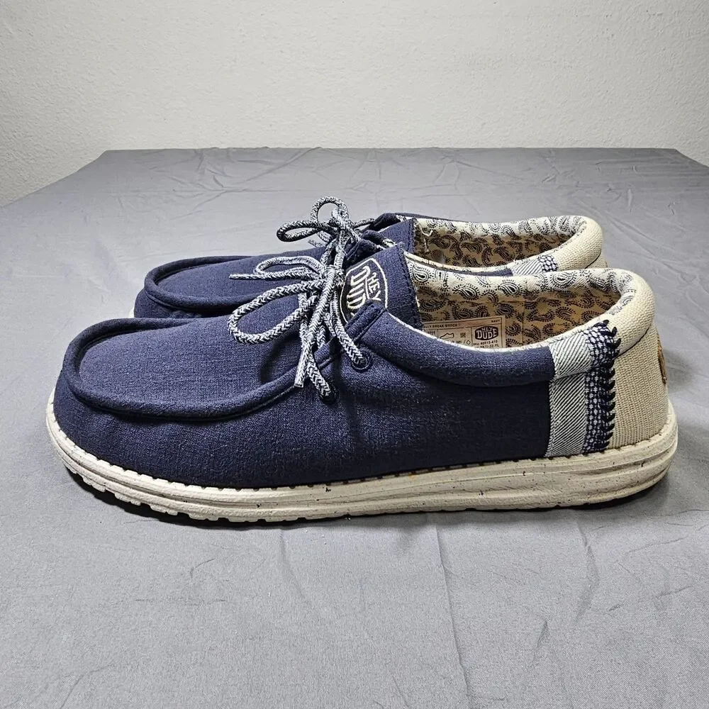 HEYDUDE Wally Navy Blue Paisley Men's Size 11 Casual Slip On Canvas Loafers